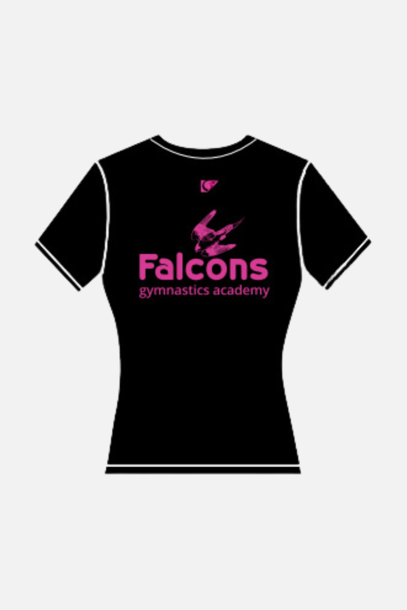 Falcons Fitted Black T-Shirt with Pink - configurable - Quatro Gymnastics UK