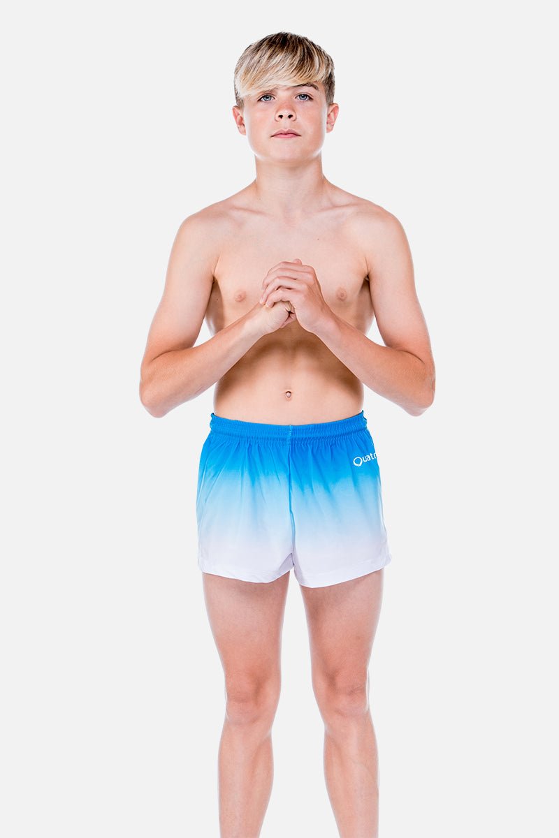 Mens Ocean Blue and White Ombre Shorts - configurable - Quatro Gymnastics UK