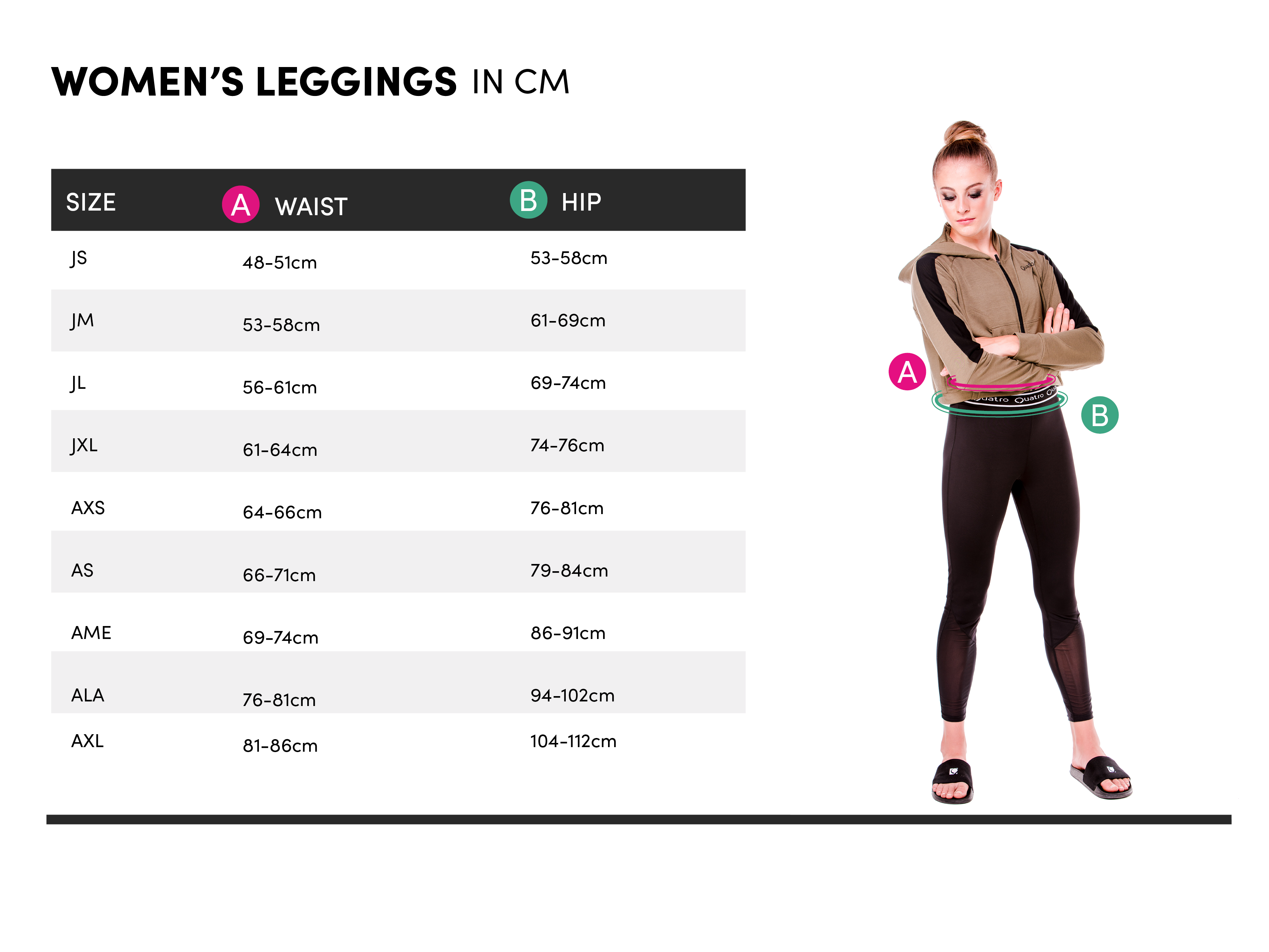 Womens leggings size guide — Quatro Gymnastics UK
