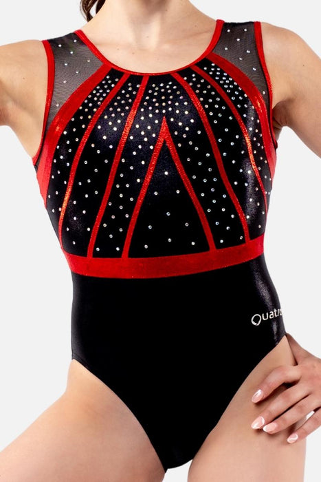 Contour Black Red Sleeveless Girls Leotard Quatro Gymnastics Quatro Contour Black Red Sleeveless Girls Leotard Quatro Gymnastics Quatro