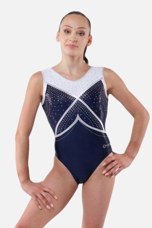 Whisper Navy Kelly Girls Gymnastics Short Sleeve Leotard — Quatro