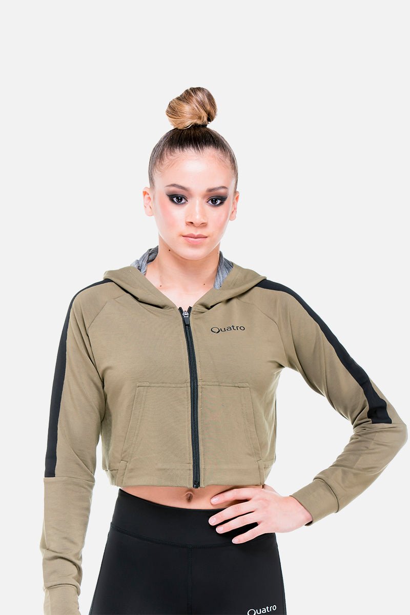Empower Khaki Cropped Hoodie - configurable - Quatro Gymnastics UK
