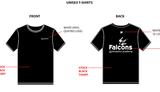 Falcons Black T-Shirt with White - configurable - Quatro Gymnastics UK