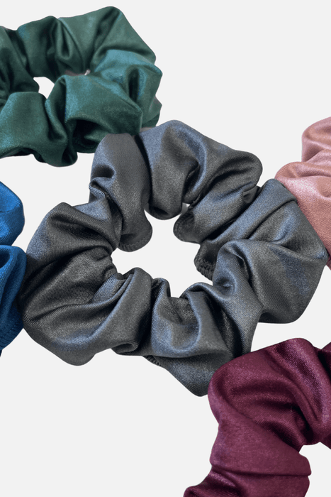 Grey Wet Look Scrunchie - simple - Quatro Gymnastics UK